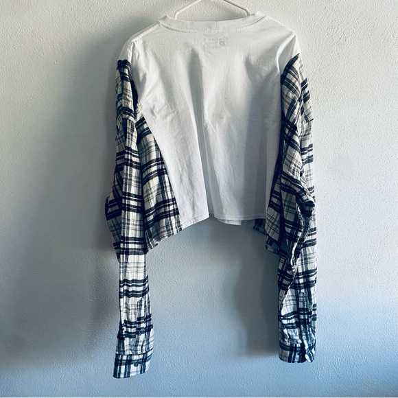 Carhartt Reworked Black Plaid White Long Sleeve Cropped Shirt - Picture 11 of 12